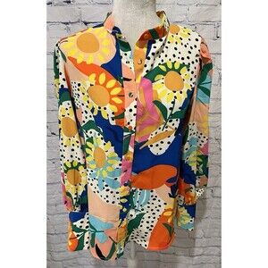 Kirundo Top Womens Small Blouse Bright Floral Top Sunflower Abstract NWT New